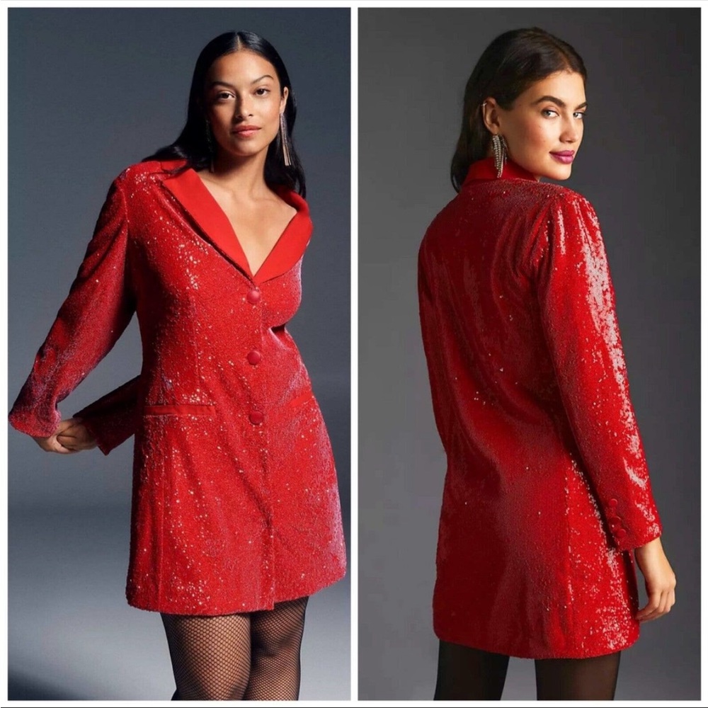 Maeve Anthropologie Red Sequin
Sparkle Blazer Mini Dress Size 14